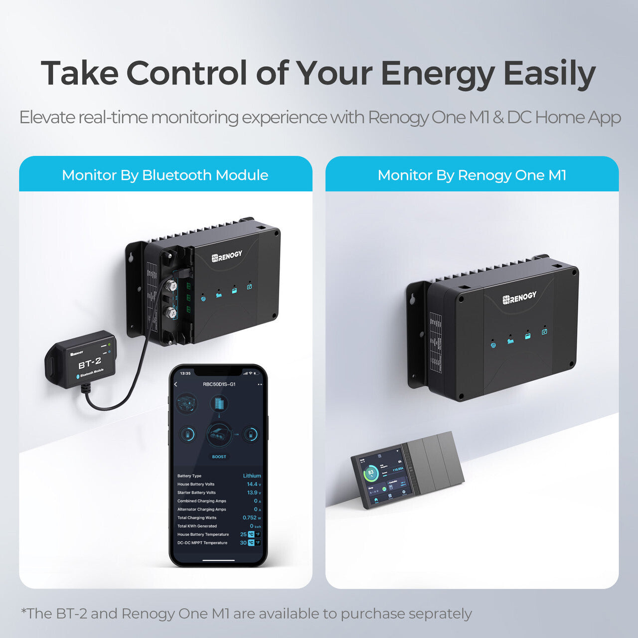 dual input renogy 50a dc2dc mppt charger for 12v battery management
