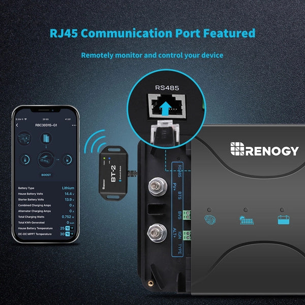 renogy 12v 30a dc to dc mppt charger for camper and marine electrical systems