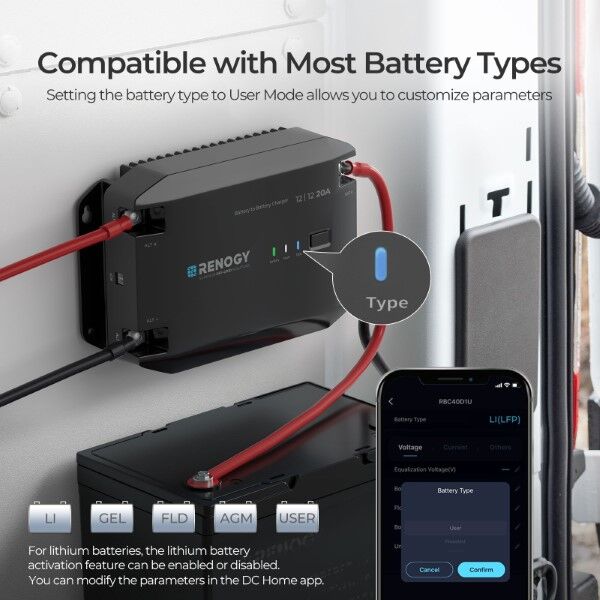 compact renogy 12v 20a dc to dc charger for off grid and camper setups