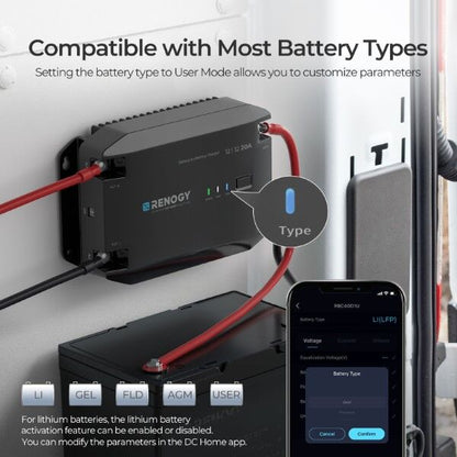 compact renogy 12v 20a dc to dc charger for off grid and camper setups