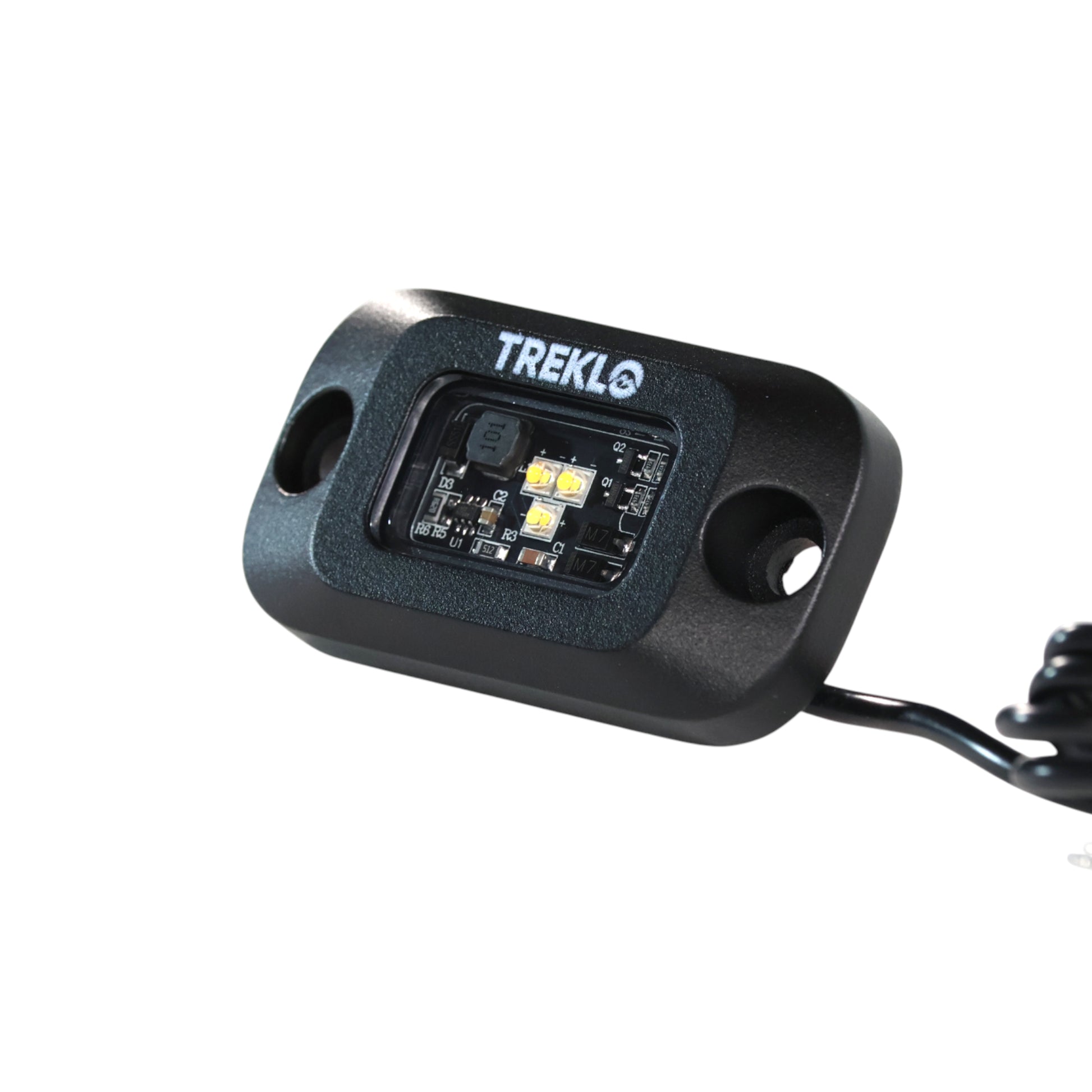 close-up of warm white rock lights pair