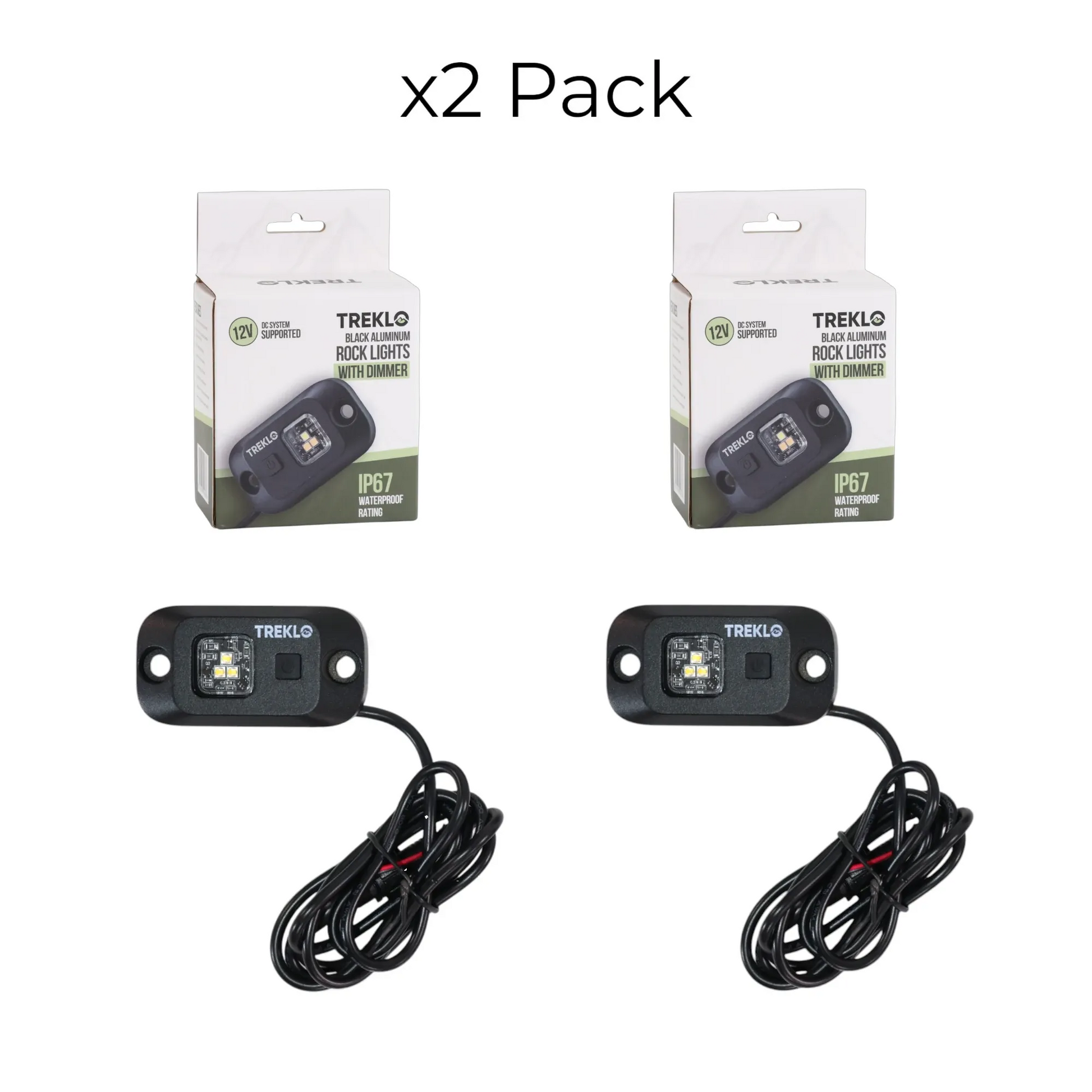 Two pack LED rock lights with dimmer for 12v vehicle lighting