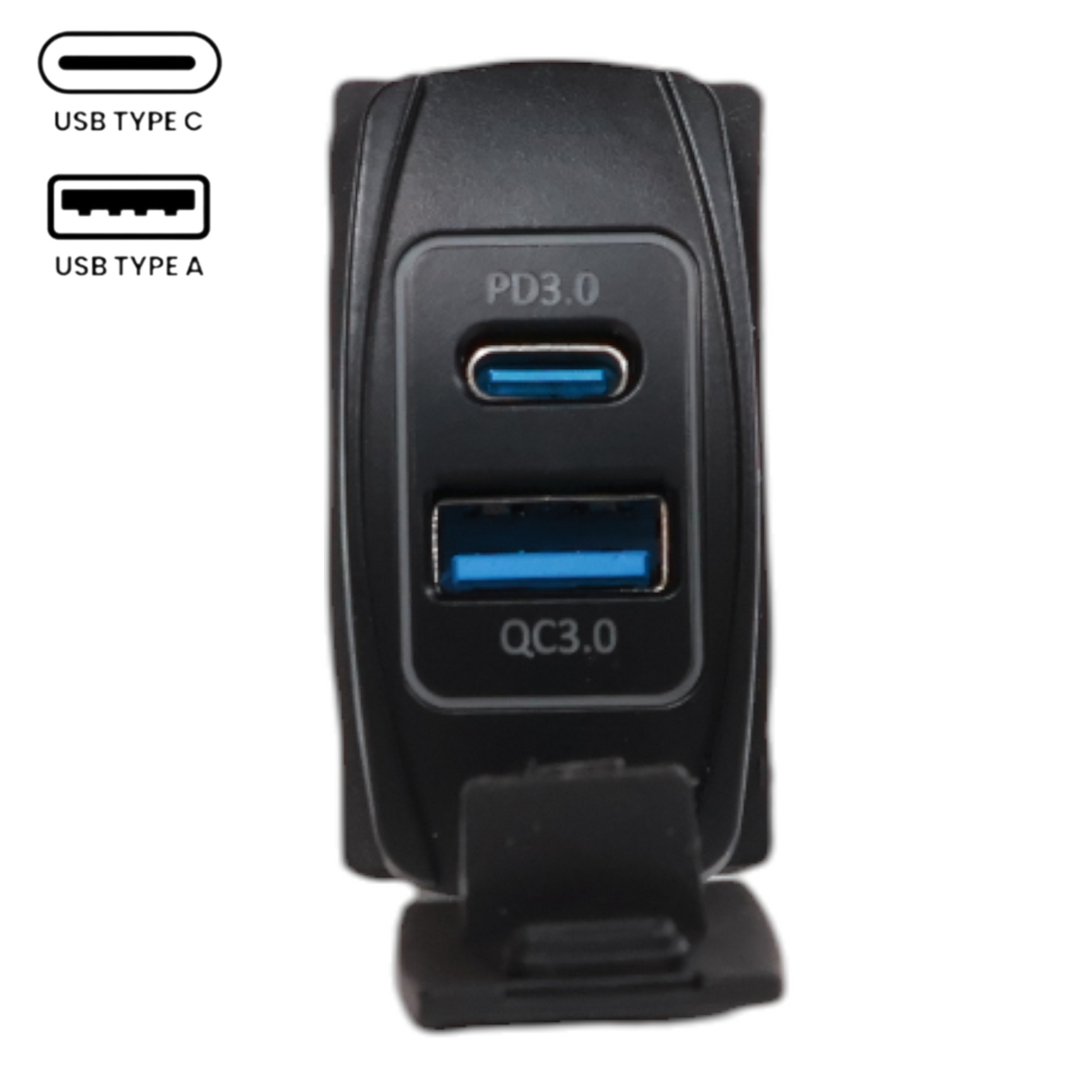 rocker size recessed usb a and usb c charging socket for campervans