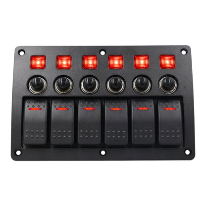 campervan switch panel with 6 rocker switches and red led lights