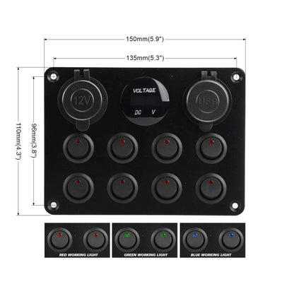 campervan switch panel with 8 rocker switches dual usb and 12v socket