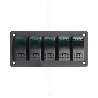 marine style 5 way rocker switch panel with dual illumination for campervan fitouts