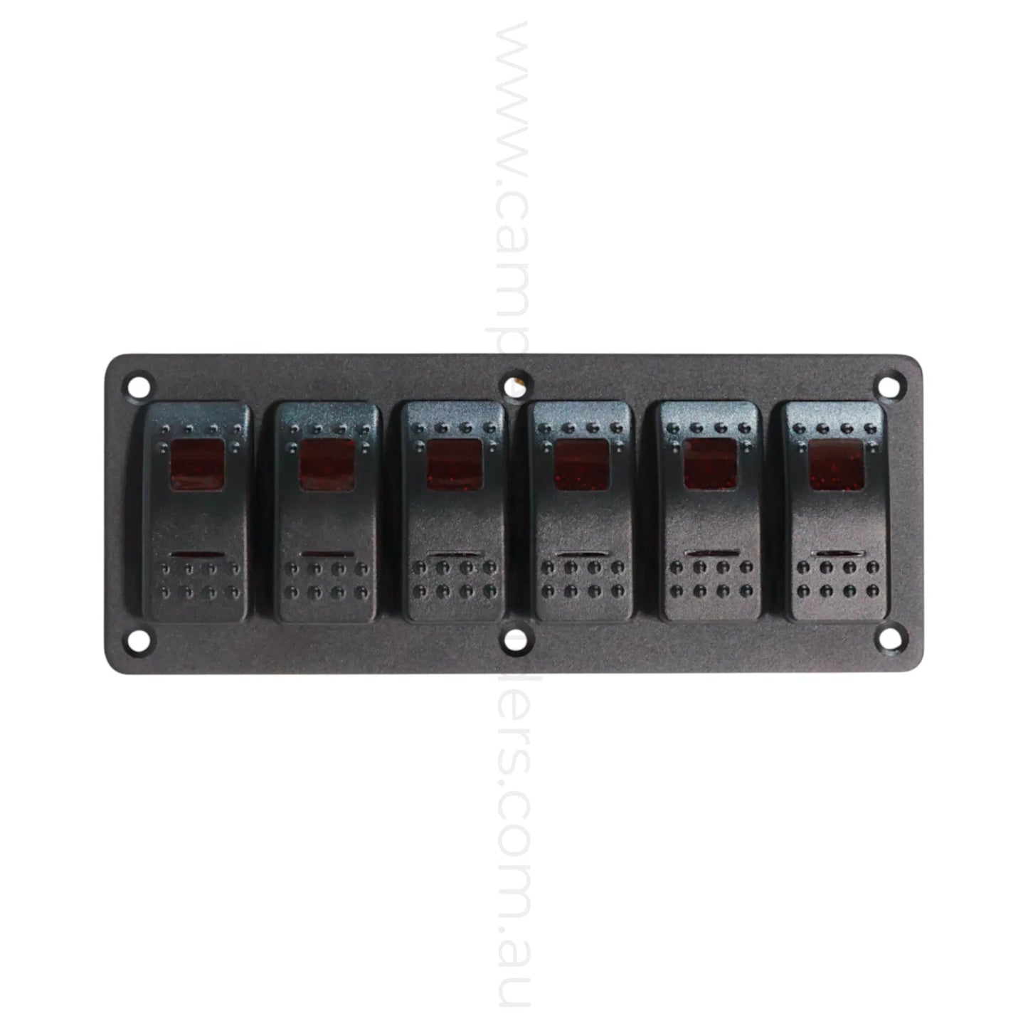 marine style 6 way rocker switch panel with dual illumination for campervan fitouts