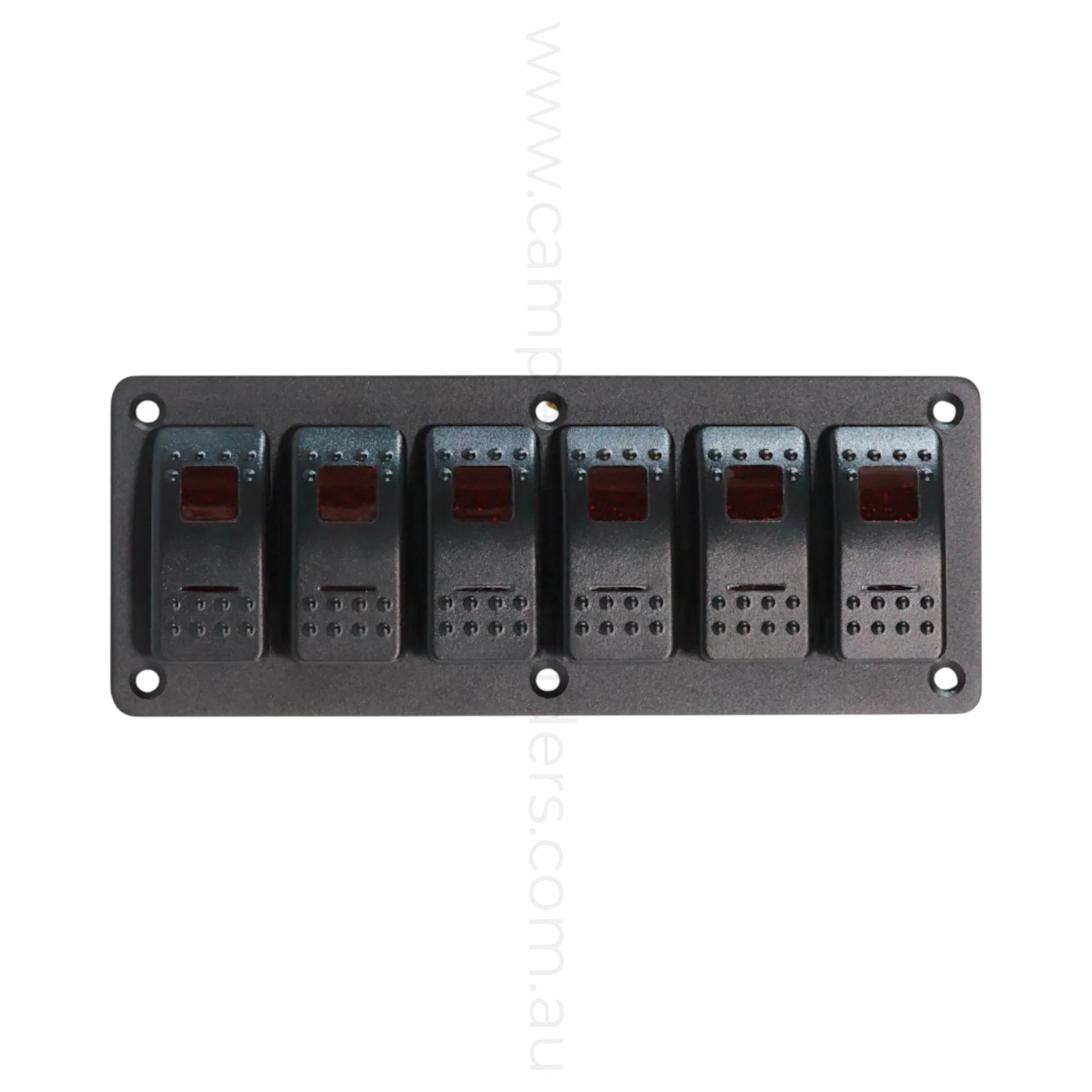 marine style 6 way rocker switch panel with dual illumination for campervan fitouts