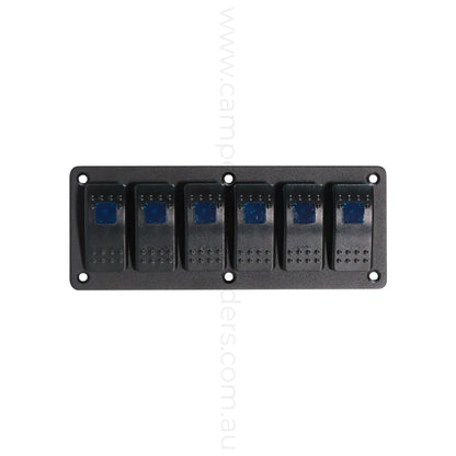 6 way on off rocker switch panel with single led light for caravan power control