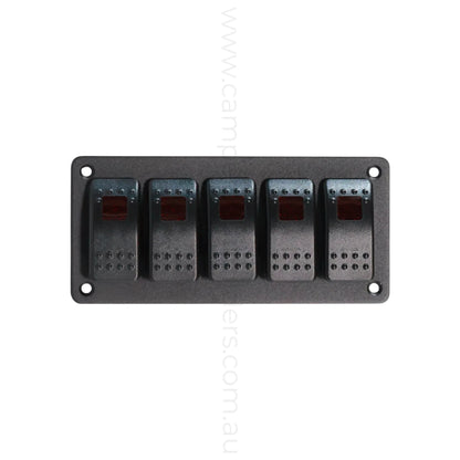 5 way on off rocker switch panel with single led light for caravan power control