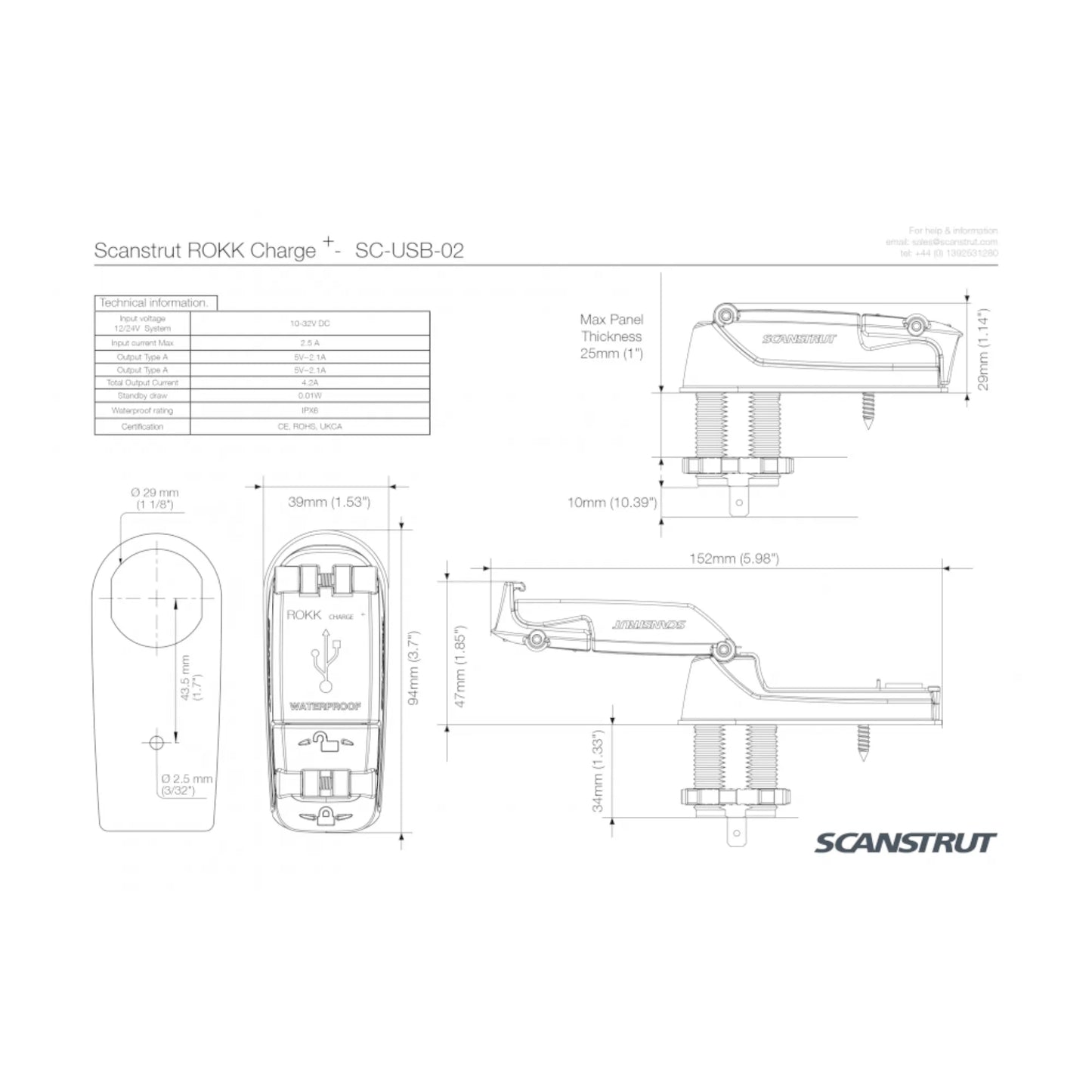 rokk usb a power socket for campervan installs