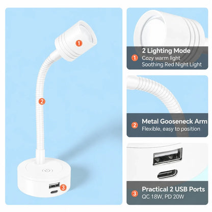 RV reading lights with USB-C USB-A charging and dimmable LED illumination