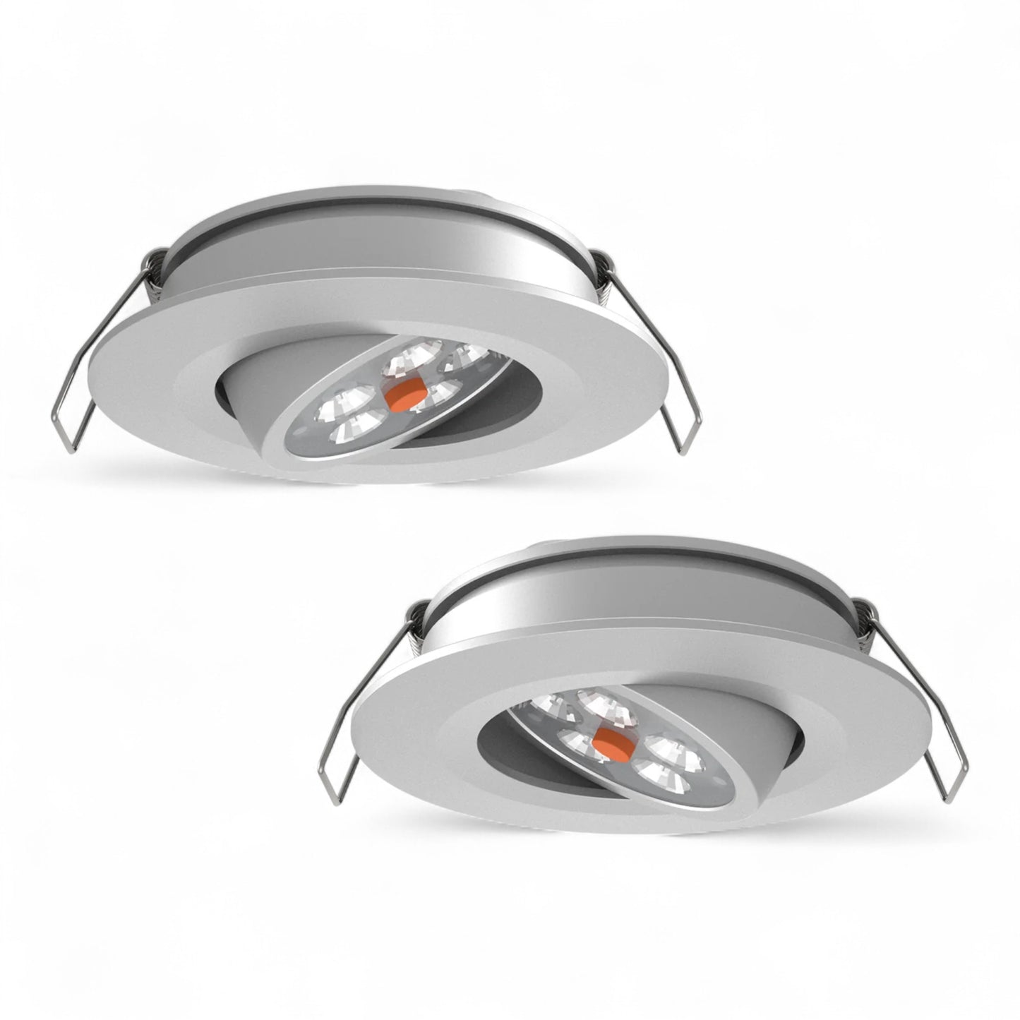 silver recessed LED downlights shown as a pair