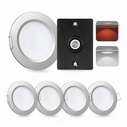 silver cool white downlight kit shown as a four-piece set