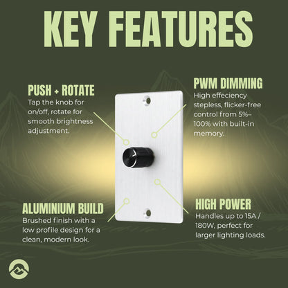 Silver Treklo LED dimmer panel for motorhome ceiling and interior lighting applications