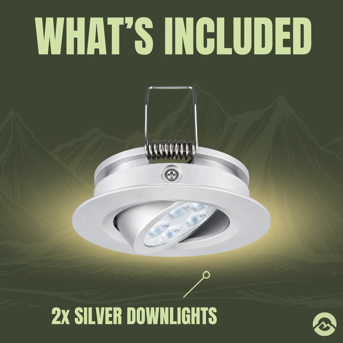 Silver pivoting LED ceiling light pair for adjustable lighting inside motorhomes