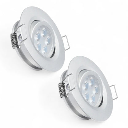 silver swivel recessed LED downlights shown as a pair