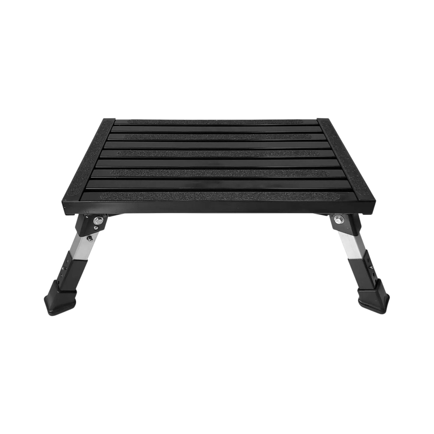 single folding portable caravan step with adjustable legs black finish
