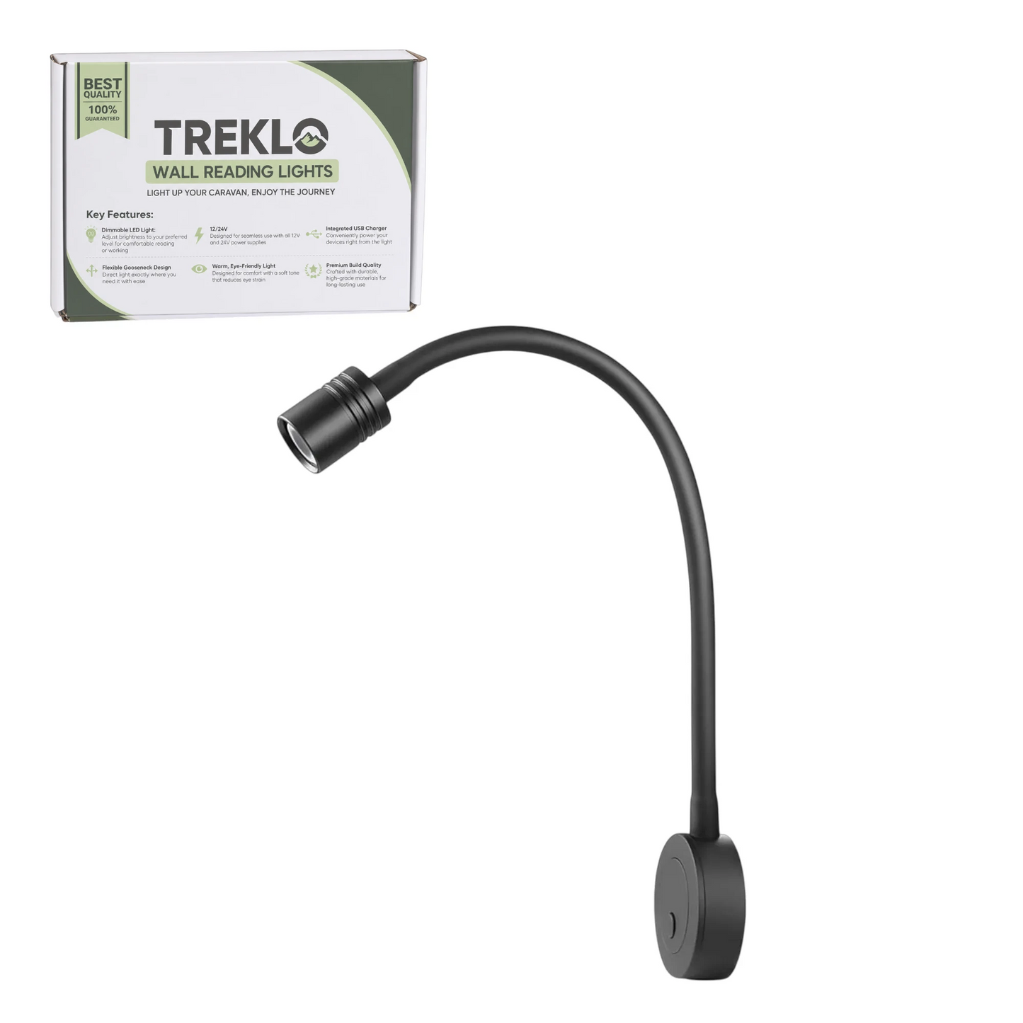 Single reading light for caravan bunks, bedrooms, and lounge areas