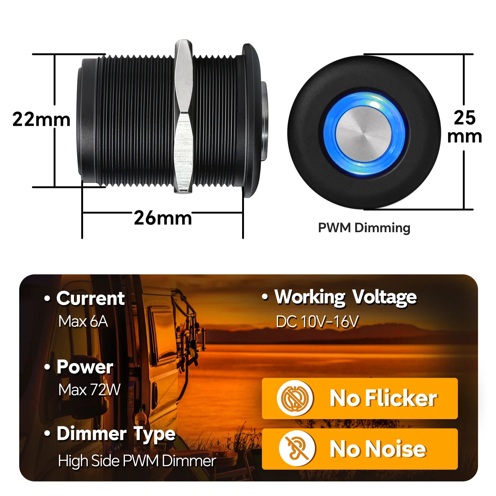 small aluminum led dimmer in black housing