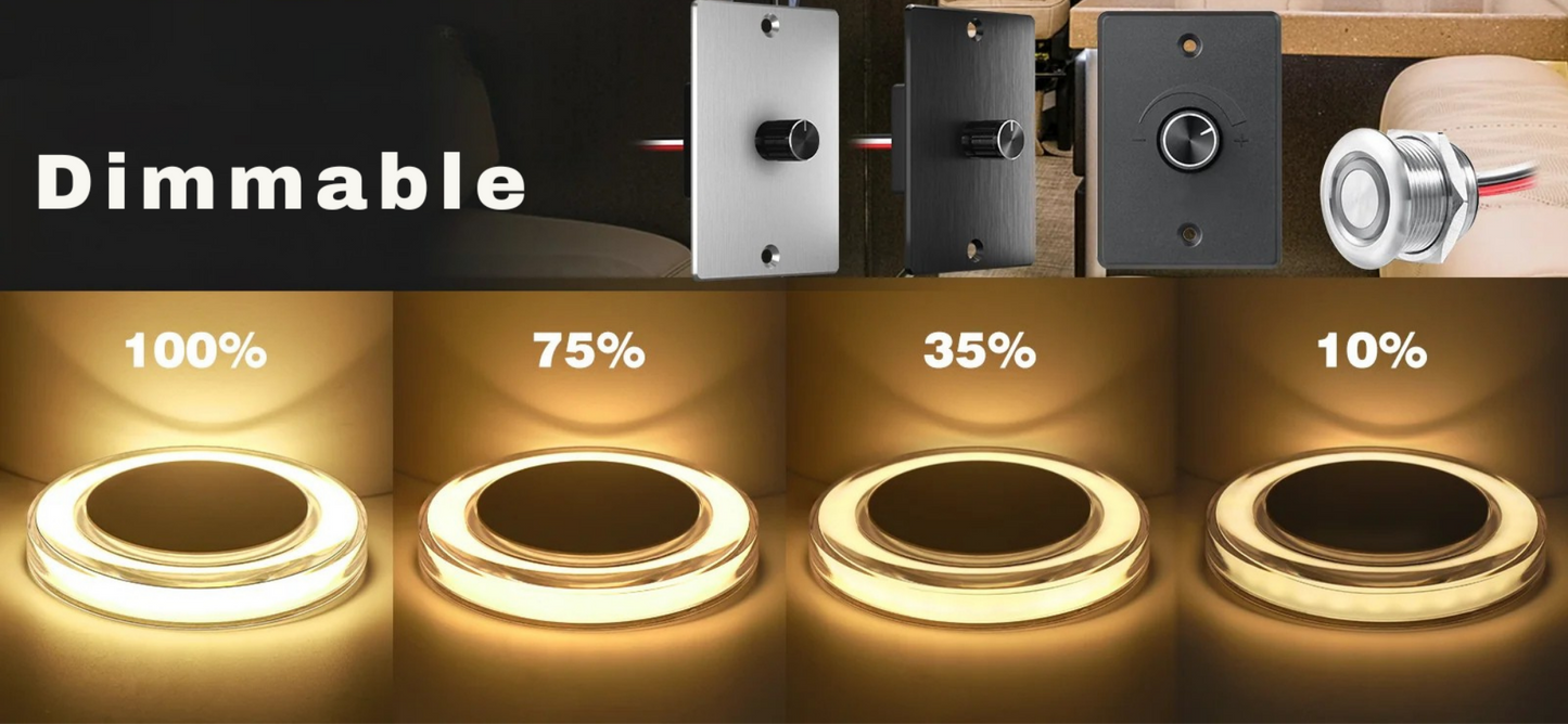 slim warm white disc-style LED light in neutral view