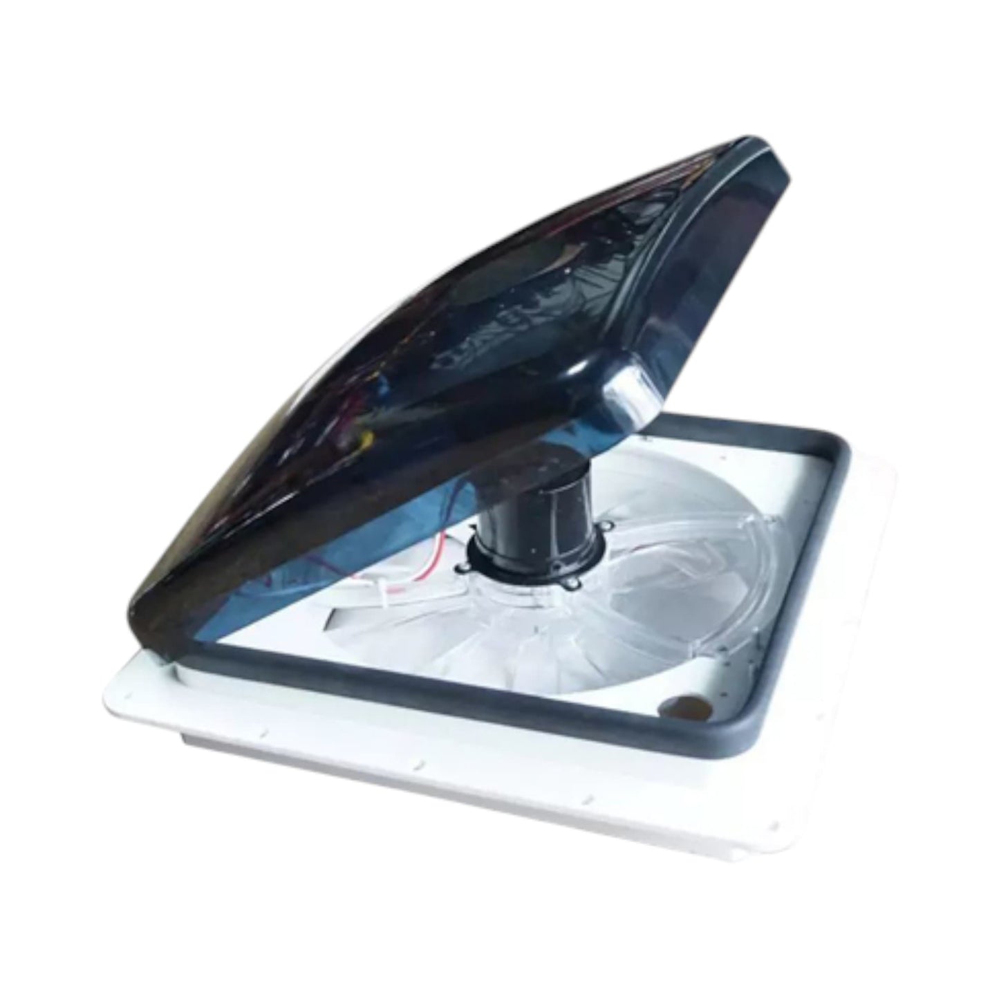 Roof vent with black plastic cover on a white background