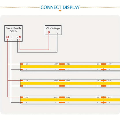warm white dotless LED ribbon coiled on workspace