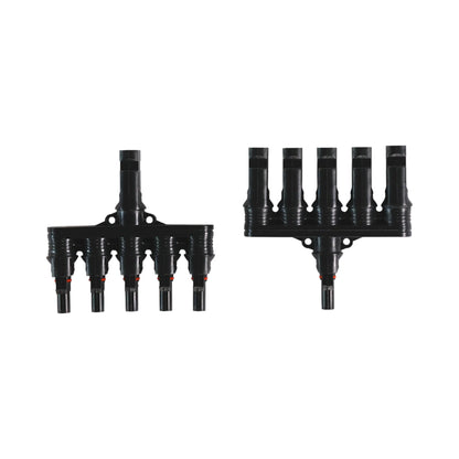 solar 5-to-1 MC4 parallel connectors placed on bench