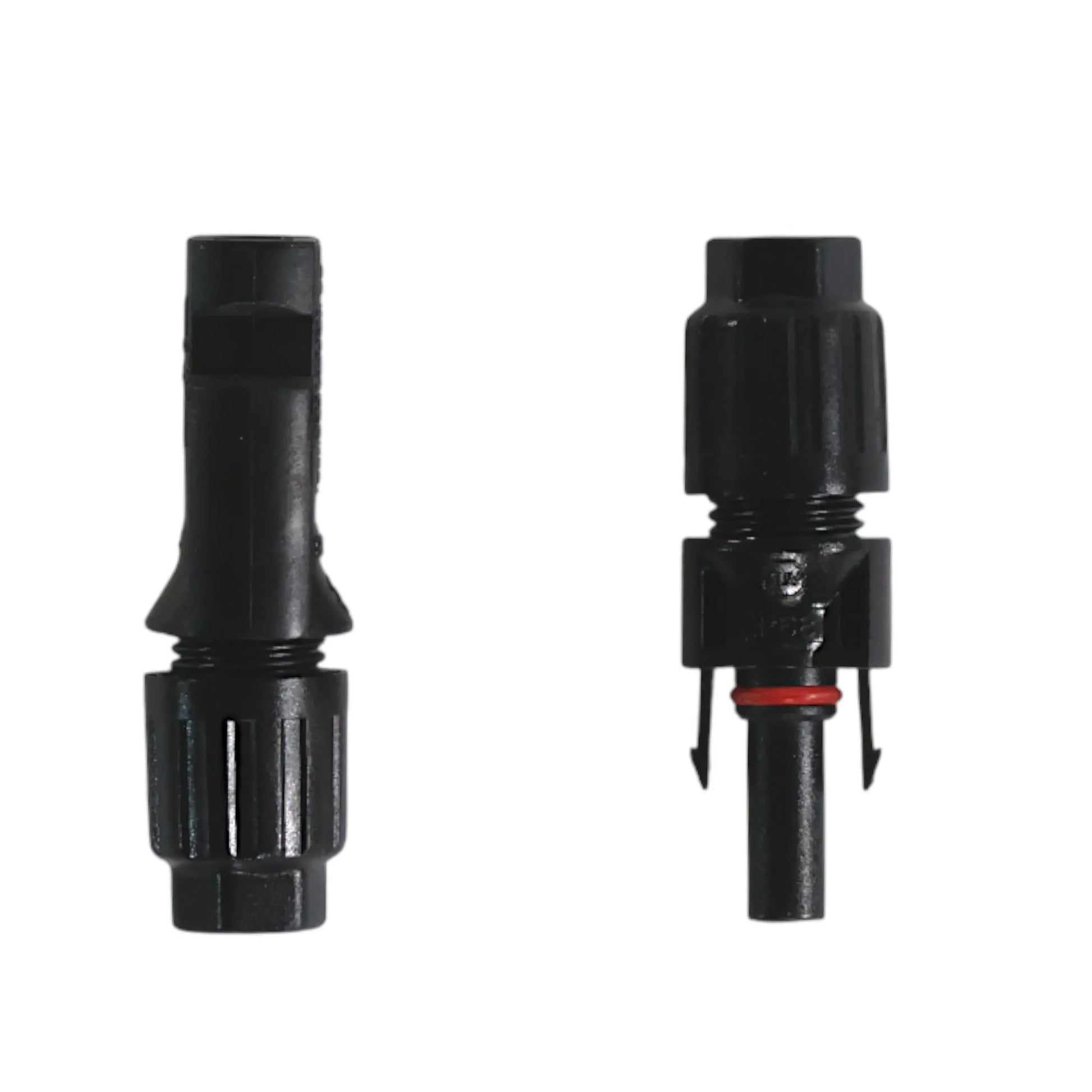 solar male and female MC4 connectors on bench