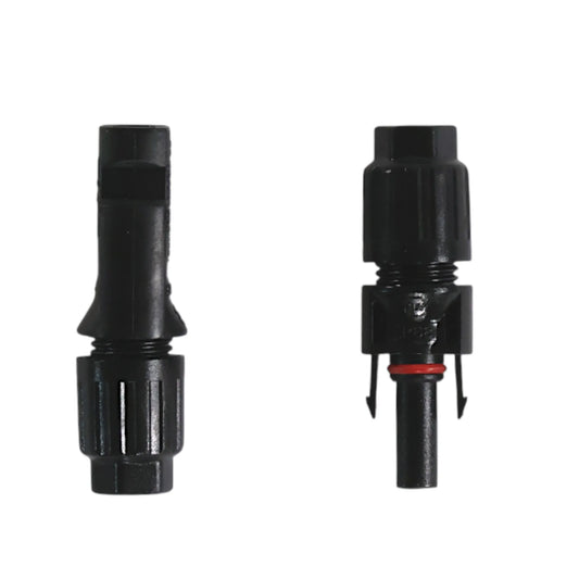 solar male and female MC4 connectors on bench