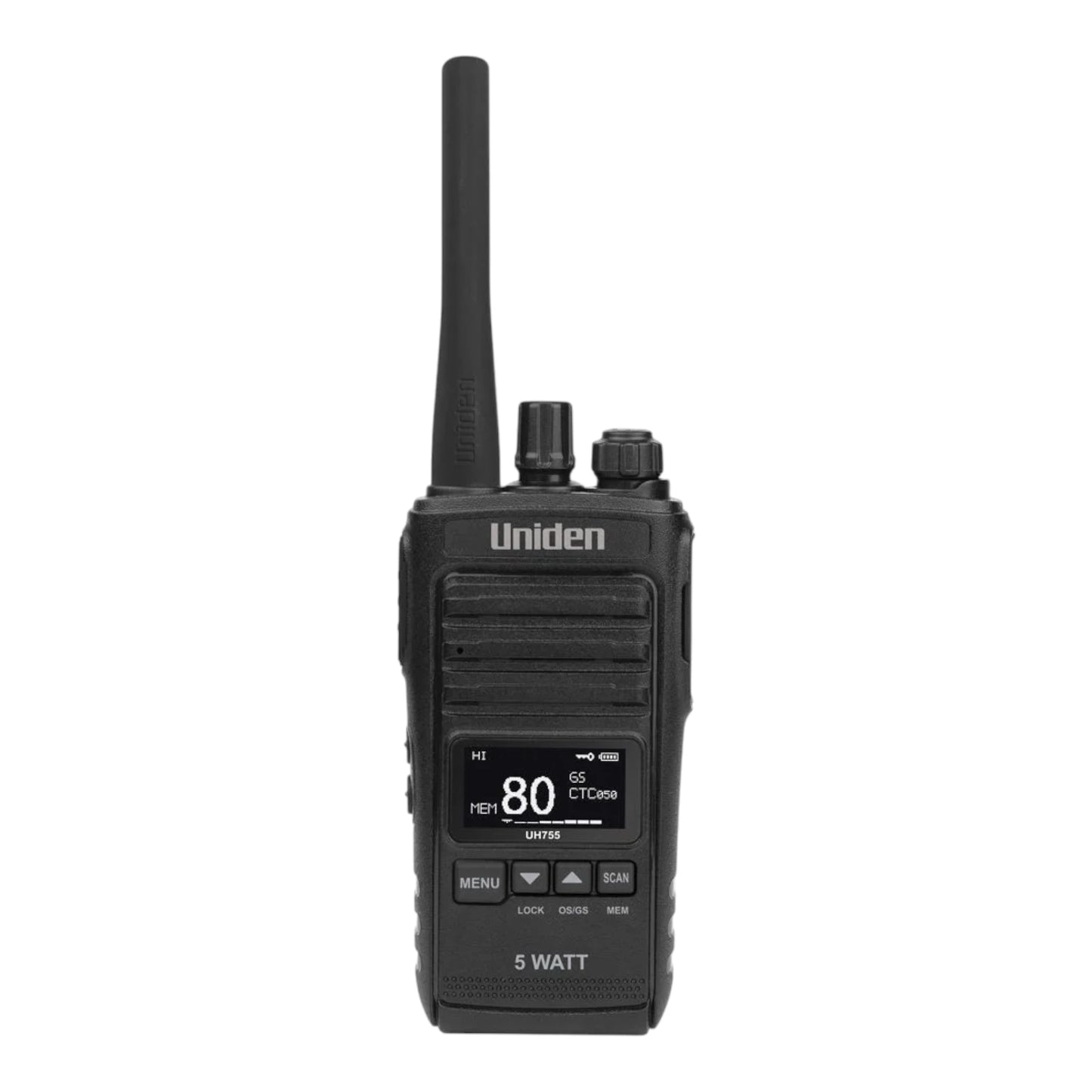 Splashproof handheld UHF radio pack for camping and touring.