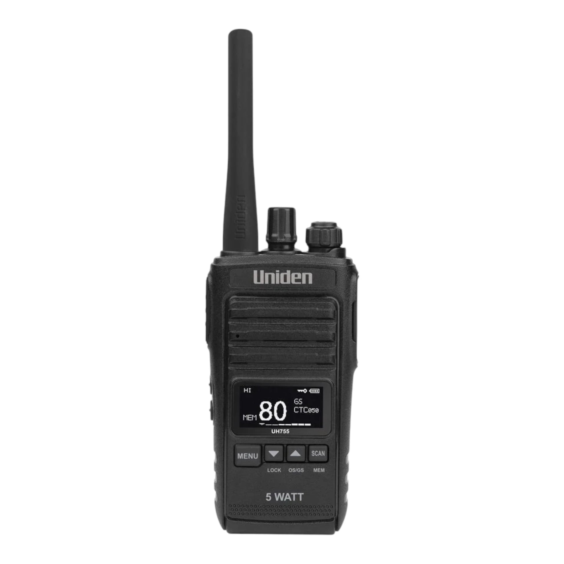 Splashproof handheld UHF radio pack for camping and touring.