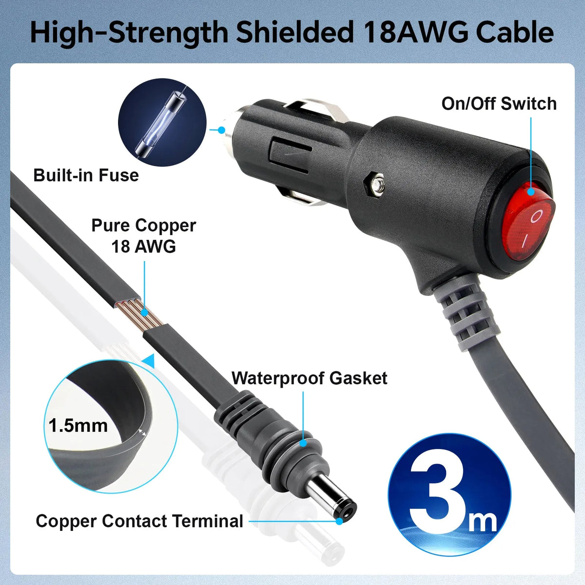 Starlink Mini 12v 24v cigarette power cable with built in on off control