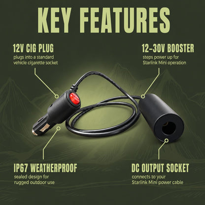 Waterproof IP67 power cable for Starlink Mini 12v vehicle installations