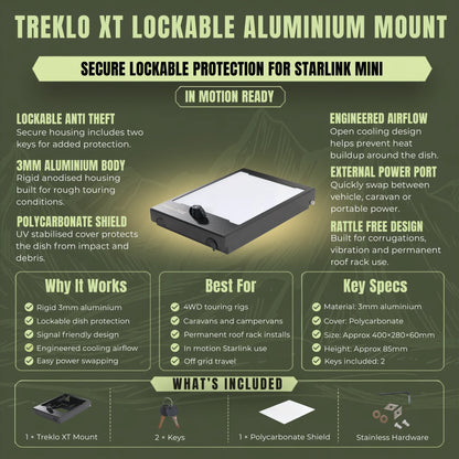 Heavy duty lockable Starlink Mini mount for caravan and campervan roof rack installations
