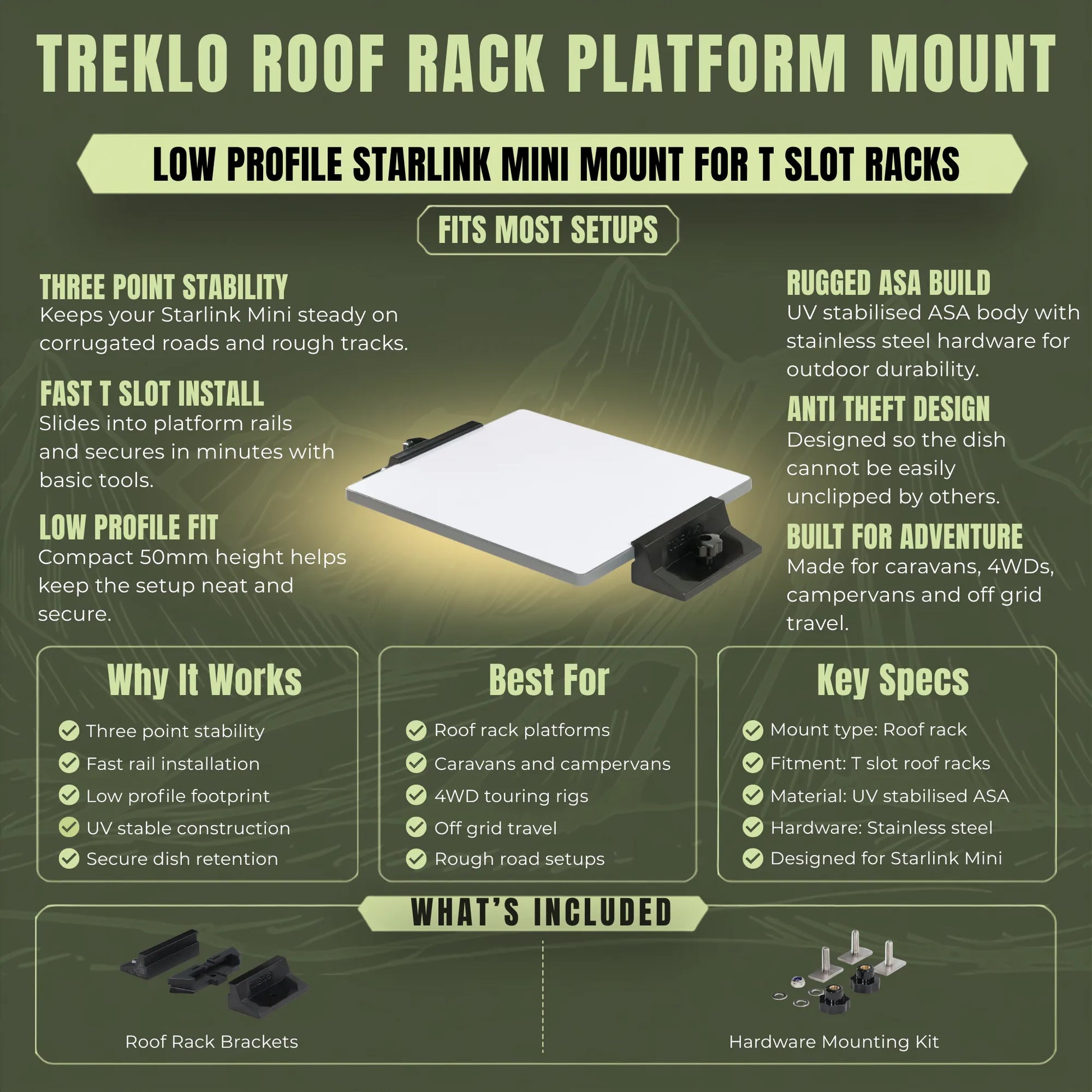 Heavy duty Starlink Mini roof rack platform mount for caravans and campervans