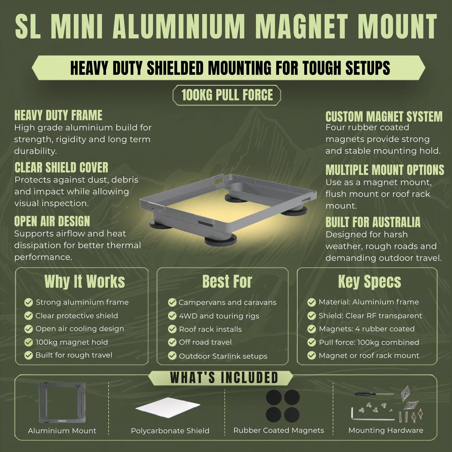 Shielded heavy duty aluminium magnet mount for Starlink Mini vehicle installations
