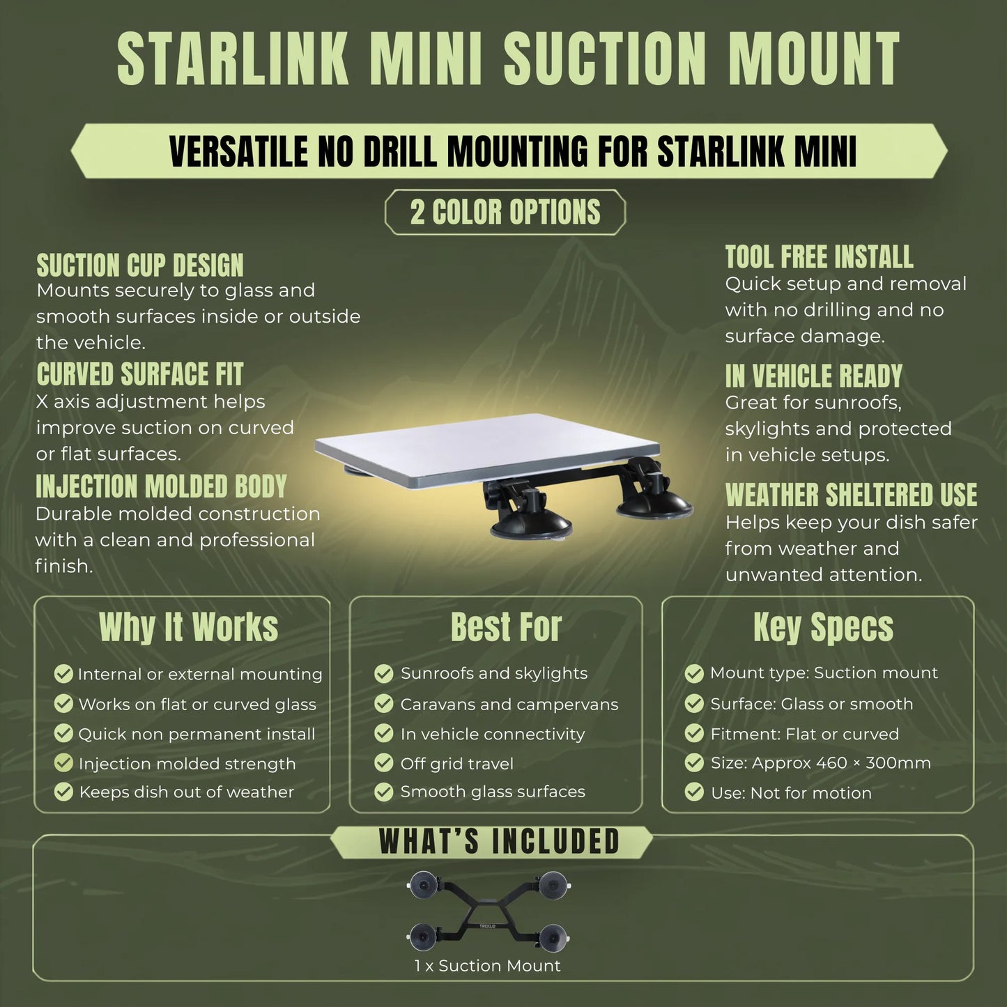 Adjustable suction mount for Starlink Mini caravan and campervan installations