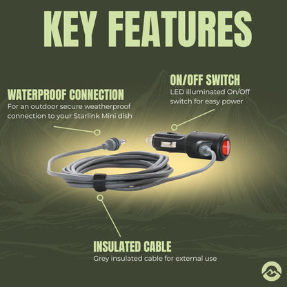 Premium Starlink Mini cigarette power lead for reliable battery powered setups