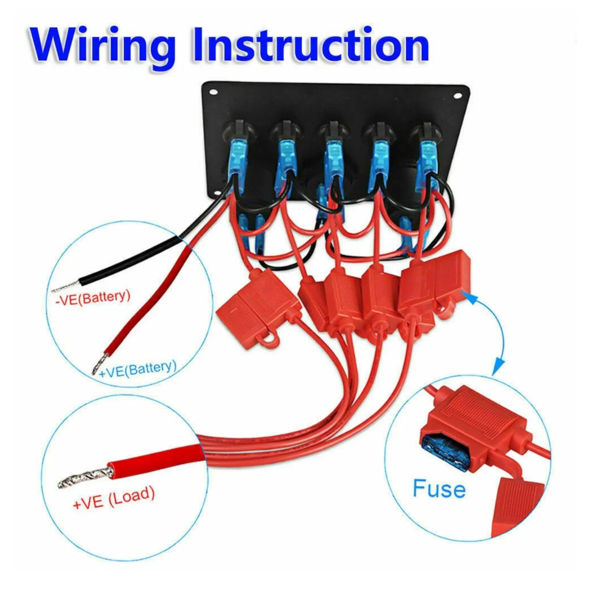 Multiple Switch Panel 5 Way Switch Panel with 12V Socket & Dual USB A Ports And Voltmeter ...