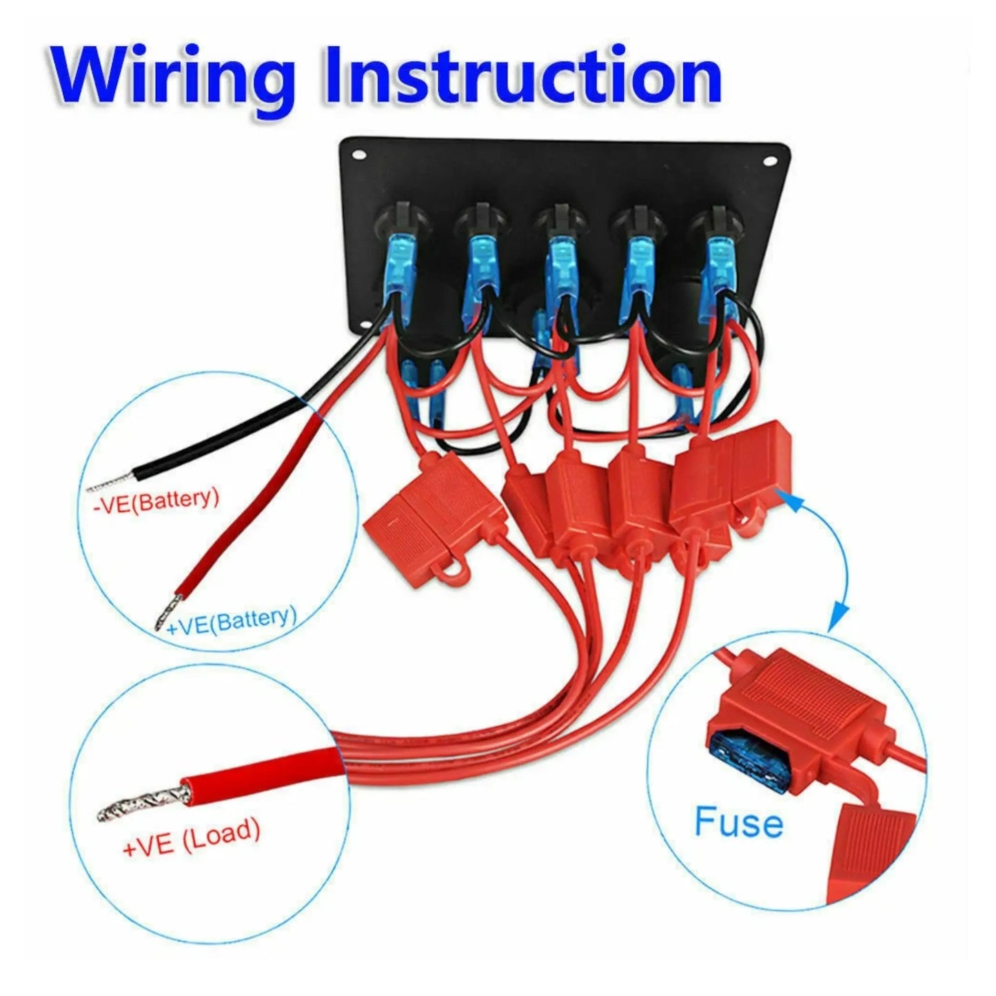 multi switch panel for campervan installs with voltmeter display