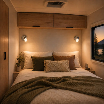 Compact Ray swivel LED reading light for caravan and campervan installations