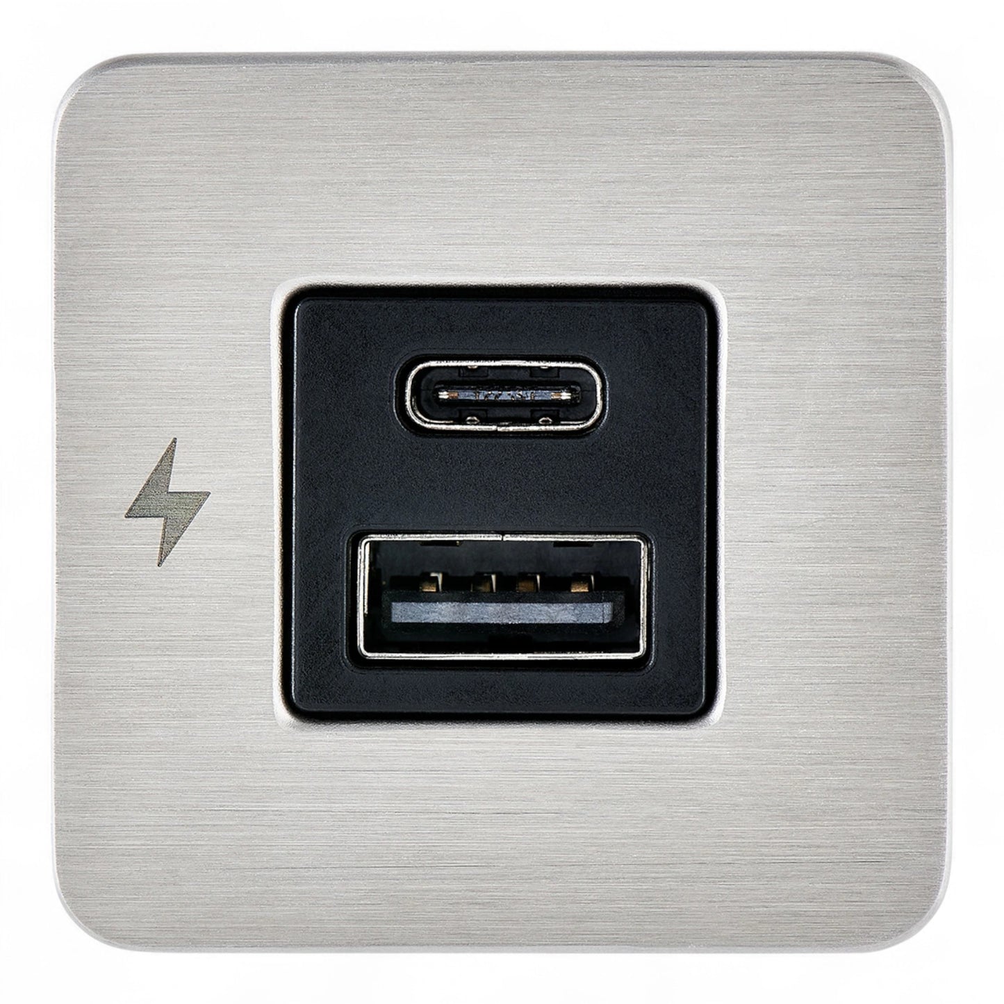 Dual USB-A and USB-C charging socket with stainless steel bezel for interior power