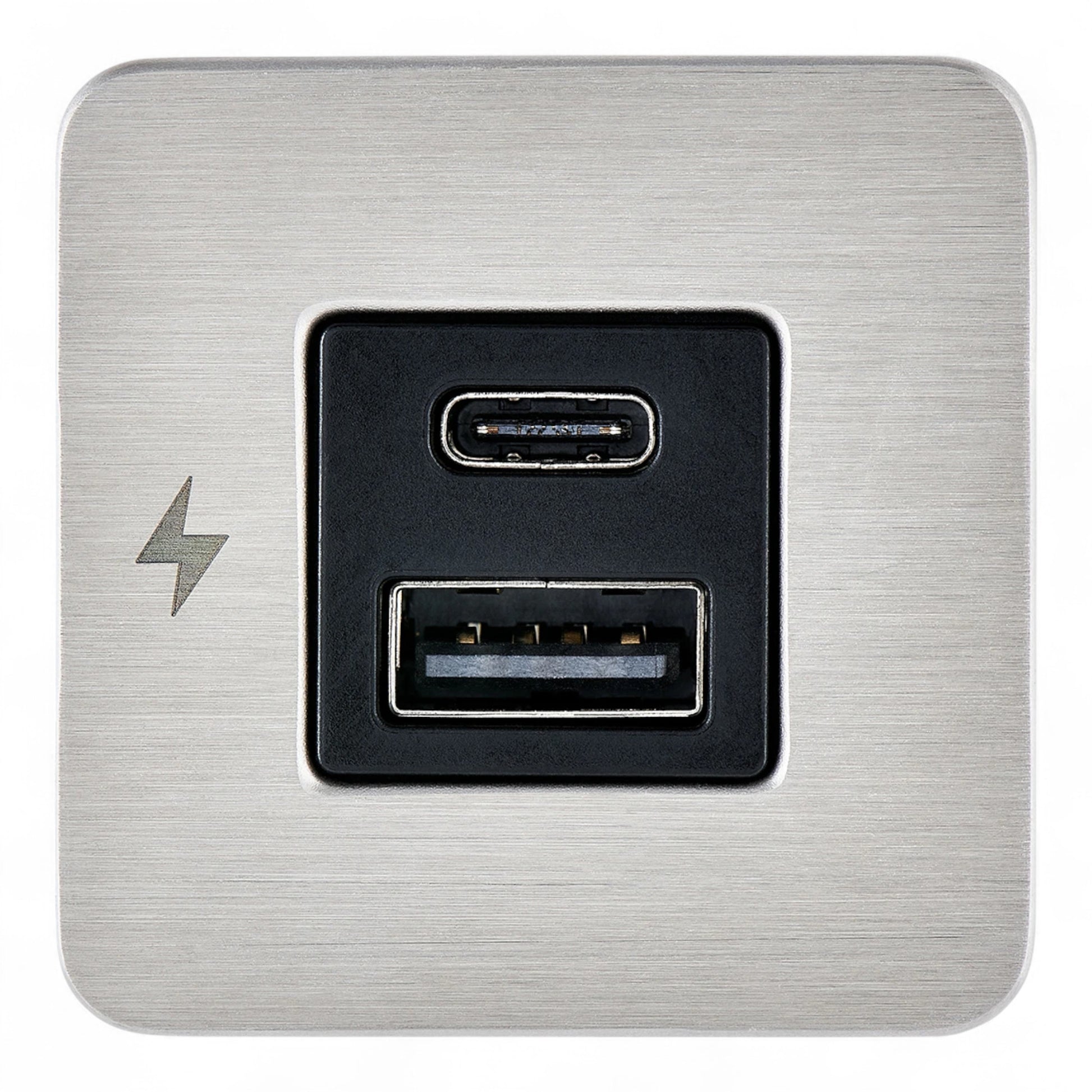 Dual USB-A and USB-C charging socket with stainless steel bezel for interior power
