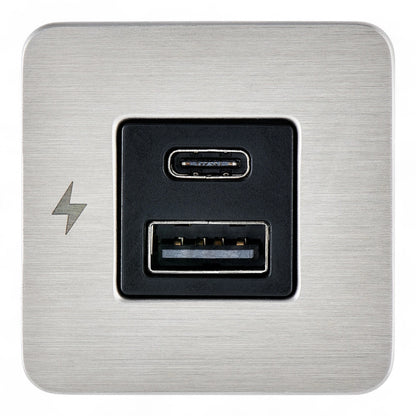 Dual USB-A and USB-C charging socket with stainless steel bezel for interior power