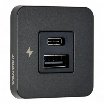 tile usb a and usb c interior charging socket with black bezel