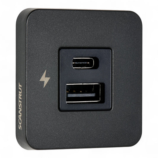 tile usb a and usb c interior charging socket with black bezel