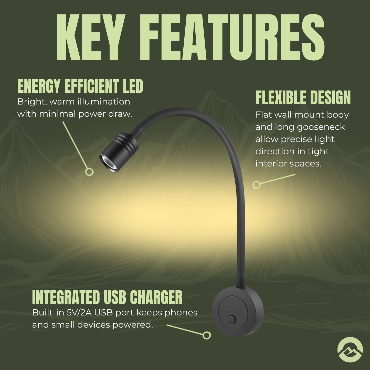 Interior dimmable reading light for camping, touring, and off grid vehicles