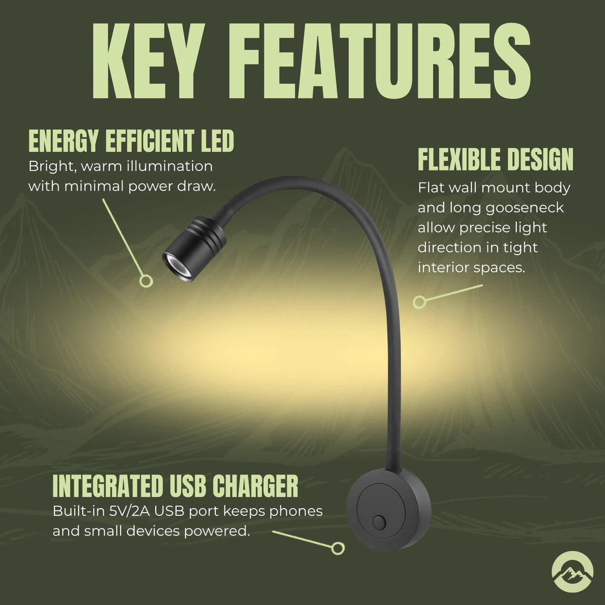 Interior dimmable reading light for camping, touring, and off grid vehicles