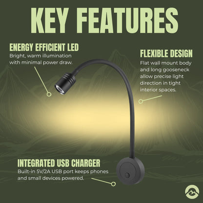 Interior dimmable reading light for camping, touring, and off grid vehicles